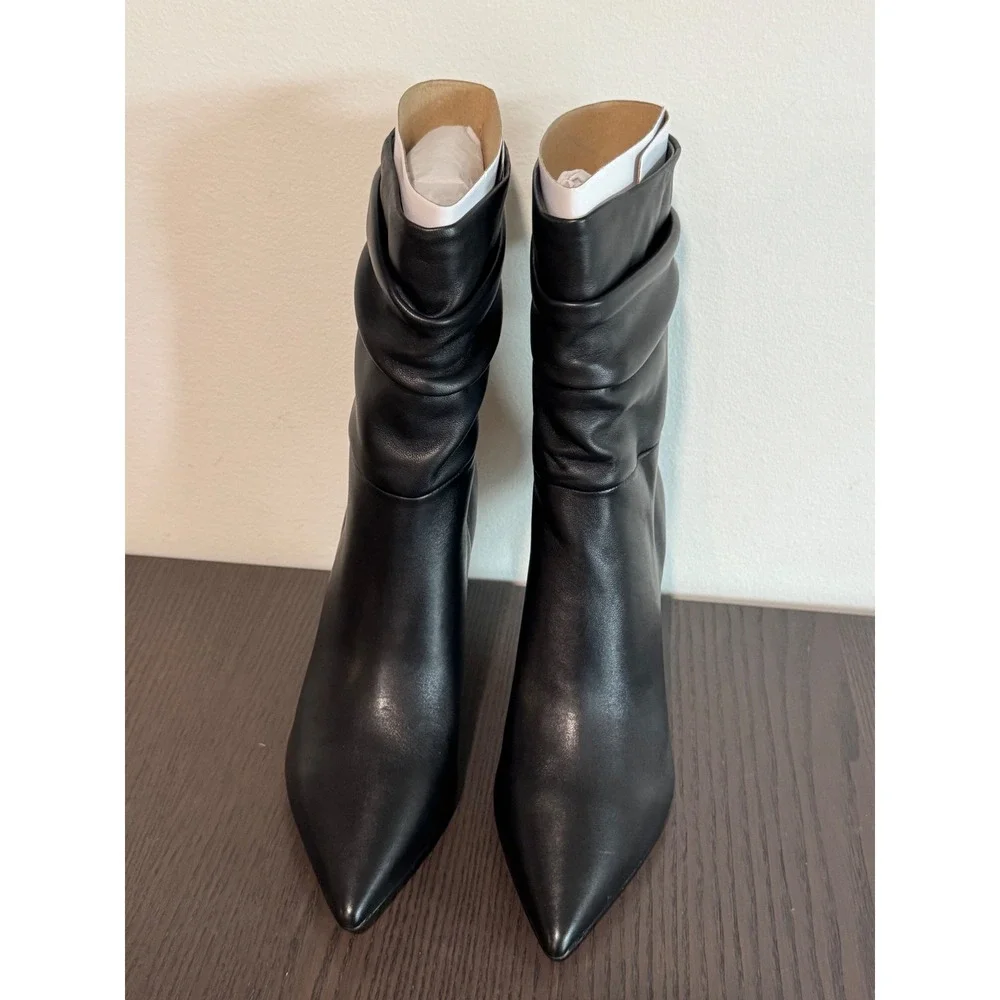 Calvin Klein Cerine Slouch Pointed Toe Bootie Women 10M Black Ruched Stiletto